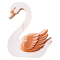 Sculpture Cygne en Bois Décoratif Faite à la Main, Design Superposé, Ornement Rustique pour Table, Étagère ou Cheminée, Cadeau Blanc Cuivre