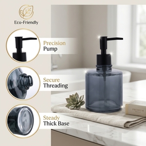 Dispensador de Jabón de Vidrio Ecológico de Lujo al por Mayor para <span class=keywords><strong>Baño</strong></span> - Negro Mate con Bomba Gris Humo, el Más Vendido para Suministros de Hotel - Product Image 3