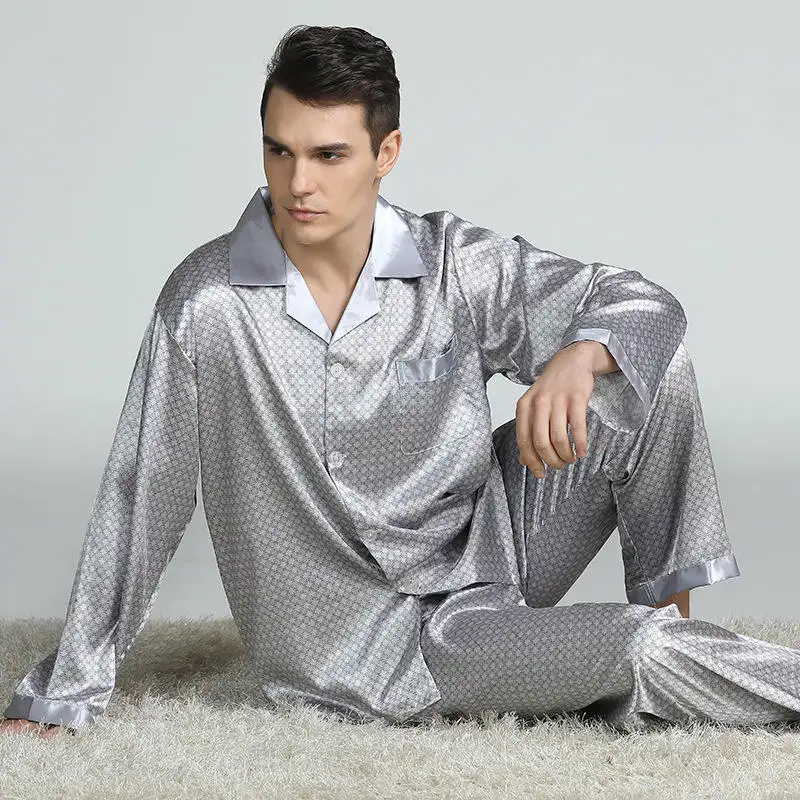 NANTEX Summer Winter Satin Pajamas Men's Silk Soft Sleepwear Long Men Silk Satin Pajamas