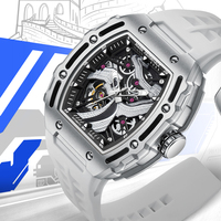 Montre mécanique automatique Mark Fairwhale pour homme, boîtier en alliage de 46 mm, bracelet en caoutchouc, étanche, cadran squelette lumineux en relief FW-6870