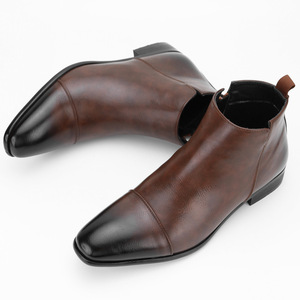 <b>Brown</b> Genuine Leather <b>Boots</b> Business <b>Boots</b> Ankle Pointed Toe Slip-On Breathable Rubber Outsole Style Wholesale Shoes - Product Image 3