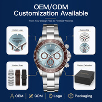 Montre de luxe multifonction pour homme personnalisée, verre saphir Sunburst, acier inoxydable, quartz, aiguilles simples, chronographe, étanche