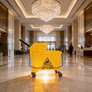 Seau à serpillière avec essoreuse 63x27x67 Jaune Outil de nettoyage de sols pour hôtels et commerces - Product Image 1