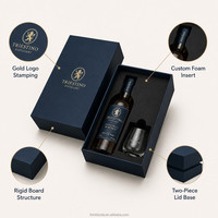 Coffret Cadeau Whisky Professionnel Bleu Marine avec Logo Lion Doré, Bouteille Single Malt et Verre, Insert en Mousse Personnalisé – Édition Maître