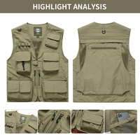 Gilet de travail pratique pour l'extérieur, à séchage rapide, personnalisé en gros, respirant, multi-poches, pour la pêche, avec logo