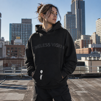 Sweat à capuche noir surdimensionné en coton molletonné pour homme et femme, personnalisable avec impression graphique, style streetwear Y2K, marque privée OEM.