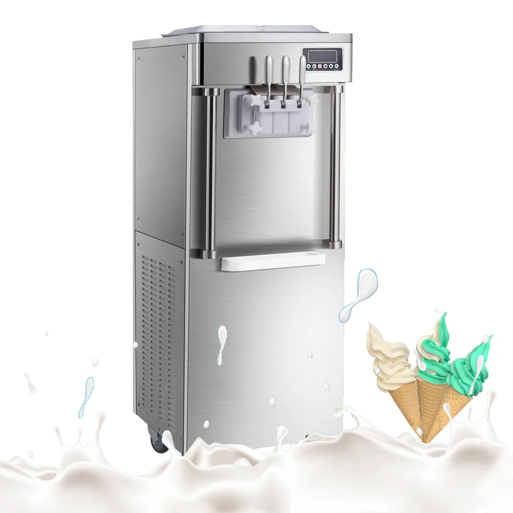 2022 mejor venta soporte de cono de pie 3 sabores máquina de helados caja de madera máquina de batidos de leche ahorro de energía de acero inoxidable