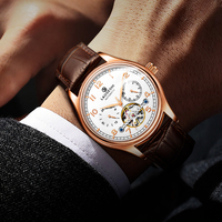 Montre mécanique pour homme avec logo personnalisé, aiguilles lumineuses, mouvement automatique importé 203, bracelet en cuir