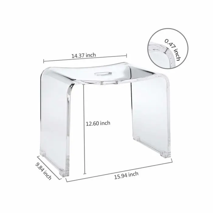 Clear Acrylic Shower Bench Thick Shiny Acrylic Stools Transparent Lucite Bathroom Shower Seat