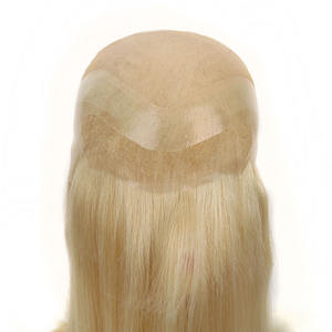 TUWG01 Perruque complète en PU pour <span class=keywords><strong>femme</strong></span>, 100% <span class=keywords><strong>cheveux</strong></span> humains Remy, nouée à la main, avec volume et longueur supplémentaires, blonde - Product Image 4