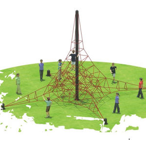 Aire de jeux avec cadre rouge et filet noir, toboggan tubulaire, balançoires et plusieurs chemins pour parc commercial - Product Image 5