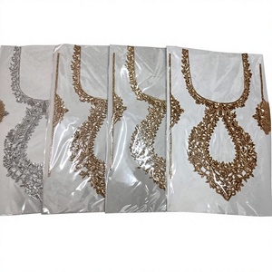 Patch de cou en toile personnalisé, motif triangle et fleur, broderie à la main, fil Dabka et sequins, à coudre sur tissu pour vêtements, chapeaux et cadeaux - Product Image 1