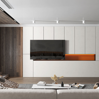 Meuble TV LED Minimaliste Art Déco MDF Blanc Appartement Rustique Taupe Rotin Naturel