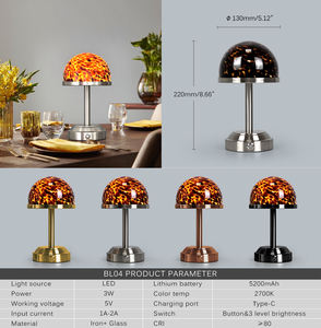 מנורת שולחן הוביל זכוכית מודרנית עבור מסעדות נטענת אלחוטי צב פגז מנורת שולחן מנורת סוללה מופעל 2700k - Product Image 5