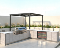 Meubles de cuisine d'extérieur avec évier et réfrigérateur, ensemble de préparation avec bassin pré-plomberie et compartiment de refroidissement sous comptoir pour aménagements de patio