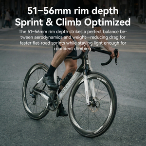 Jeu de roues ROCKBROS en fibre de carbone Wave Rim 700C 51-56mm, frein à <span class=keywords><strong>disque</strong></span>, tubeless, T700, aérodynamique, pour vélo de route - Product Image 3
