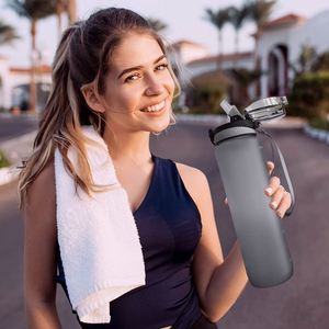 Custom 32oz Sports <b>Water</b> <b>Bottle</b> 1 L <b>Time</b> Markings and With Straws <b>Bottles</b> Suitable for Fitness Outdoor Camping Yoga Cycling - Product Image 5