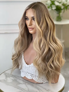 Perruques en dentelle suisse HD, perruques en cheveux humains européens, mèches blondes, vague corporelle, perruque en dentelle frontale pour femmes blanches - Product Image 5