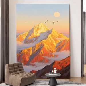 Pintura al Óleo Pintada a Mano, Paisaje de Montañas Doradas al Atardecer, Arte Moderno Minimalista, Decoración de Pared para Sala de Estar/Sofá - Product Image 4
