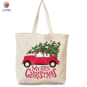 Kerstman Gift Koord Bag Met Rood Handvat, Xmas Gift Canvas Draagtas