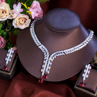 Ensemble de bijoux de luxe en zircon cubique blanc et rouge pour femmes, banquets, rendez-vous, fêtes, collier, boucles d'oreilles, cadeaux