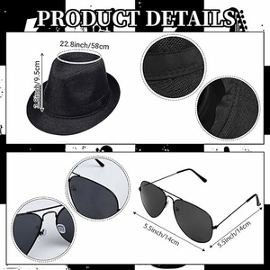 Accessoires de costume Pop King Jackson : Chapeau Fedora, lunettes de soleil et microphone pour fête cosplay d'Halloween sur le thème des années 80 Rocky - Product Image 3