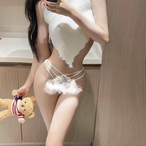 Brume pure et innocent, culotte string séduisante à taille basse avec lacets et entrejambe ouvert en dentelle sexy pour femmes. - Product Image 1