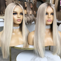 Perruque complète chaude point culminant couleur blond cendré Clip en vierge Remy casher cuticule cheveux humains HD perruques avant en dentelle pour les femmes