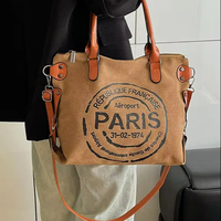 Sac fourre-tout en toile à imprimé lettres pour femmes, grande capacité, décontracté, sac à bandoulière pour le quotidien, le shopping, le travail, les voyages – En stock