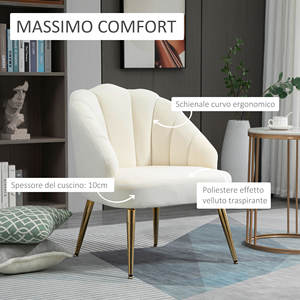 Chaise rembourrée en velours avec dossier en coquille pour chambre à coucher et salon, 63x65x84cm HOMCOM - Product Image 4