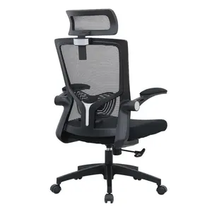 Chaise en maille à bras rabattables chaise de bureau pivotante ergonomique confortable à dossier haut pour chaise de course d'ordinateur adulte
