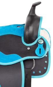 Portable Blue Barrel Racing Western Synthétique Cristal Spectacle Cheval Selle Tack Set Avec Headstall Poitrine Collier - Product Image 3