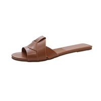Sandales plates à bout ouvert de bonne qualité pour femmes, sandales croisées, pantoufles de créateur tendance pour dames