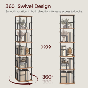 <b>Rotating</b> Metal & Wood 5-Tier Swivel <b>Bookshelf</b> Narrow Bookcase for Living Room Modern Design - Product Image 2