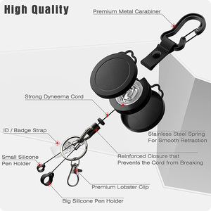 2-piece Set Custom Logo Round ABS Plastic Heavy‑Duty Retractable Yoyo Badge Reel With Wire Rope, Carabiner Key Ring, Lanyard - Product Image 2