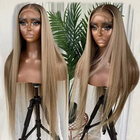 Perruque Lace Frontale Transparente 13X6 13X4 Ombré Blond Lisse avec Racines 1B, Perruque Cheveux Humains Lace Front 5X5 avec Closure