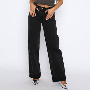 Women's Straight Leg Acid Washed Denim <strong>Pants</strong> Vintage Custom Logo Cotton Denim Trousers Low Waist Loose Fit Female Baggy <strong>Jeans</strong> - Product Image 3