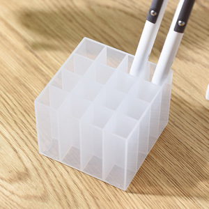 Pen Holder Square Frosted Plastic 16 Compartment Desktop Organizer For Makeup And Eyebrow Pens - Product Image 4