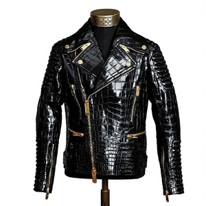 Veste en cuir noir gaufré épais OEM pour homme, manteau de motard de luxe rembourré à la taille, en cuir de vache véritable pour l'hiver - Product Image 1