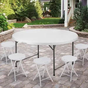 Table pliante ronde en plastique blanc, robuste, 60 pouces, 8 personnes, Portable, pour Banquet, mariage