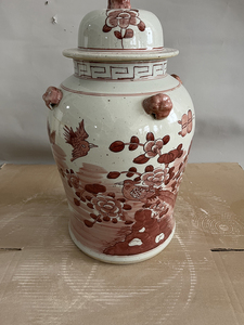 रेट्रो 60 सेमी उच्च बड़े चीनी बरतन अदरक जार सिरेमिक प्राचीन चीनी लाल पुष्प और पक्षी अदरक के जार हाथ से चित्रित वैसों - Product Image 4