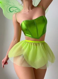 Fashion Sexy Backless Straps Bra With Fluorescent Green Figure-Hugging Desire Skirt Lingerie Set of Four Pieces - Product Image 6