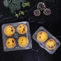 Boîtes d'emballage jetables à charnière en plastique transparent écologique pour tarte aux œufs et beignet/gâteau 4-Pack 'To Go' Design