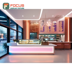 เคาน์เตอร์บริการร้านกาแฟหรูหรา ตกแต่งด้วยไม้ลามิเนต พร้อมพื้นที่จัดแสดงเมล็ดกาแฟ สำหรับหน้าร้าน - Product Image 1