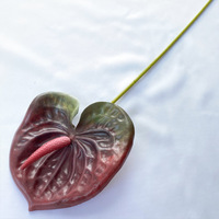 Tanaman Anthurium Hijau Merah Cetak 3D Grosir, Bunga Anthurium Artifisial Sentuhan Asli untuk Dekorasi Natal, Rumah, dan Pernikahan
