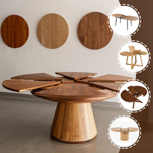 Hiện đại phong cách mới rắn gỗ tròn bàn ăn thiết lập có thể điều chỉnh đồ nội thất nhà cho khách sạn căn hộ phòng ăn Tính năng mở rộng - Product Image 1