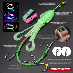 Equipo <span class=keywords><strong>de</strong></span> Pesca Luminoso OEM S-027B con Señuelos <span class=keywords><strong>de</strong></span> Calamar que Brillan en la Oscuridad, Cuentas Luminosas e Iluminación LED Integrada - Product Image 4