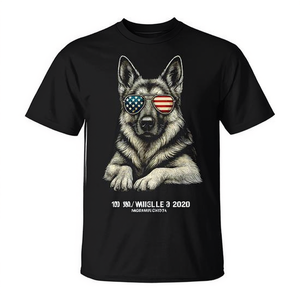 T-shirt en coton noir avec motif patriotique, chien berger allemand, drapeau américain, lunettes de soleil, design patriotique, unisexe, taille adulte M L XL XXL - Product Image 2
