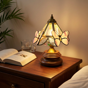 American Stained Glass <strong>Table</strong> Lamp Butterfly Decorative LED Bedside Desk <strong>Light</strong> Vintage Handcraft Lamp for Bedroom Hotel Cafe - Product Image 1