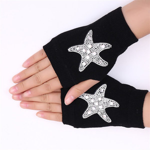 Guanti a mano lavorati a maglia in misto lana invernale personalizzati guanti da donna caldi senza dita con gioielli - Product Image 5